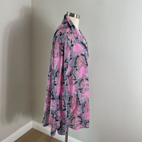 Nic+Zoe Womens Plus 3X Button Up Shirt Pink Gray Long Sleeve Blouse Top - Picture 6 of 10